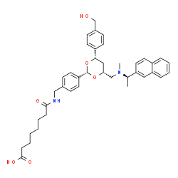 ChemSpider 2D Image | 8-({4-[(2R,4S,6R)-4-[4-(Hydroxymethyl)phenyl]-6-({methyl[(1R)-1-(2-naphthyl)ethyl]amino}methyl)-1,3-dioxan-2-yl]benzyl}amino)-8-oxooctanoic acid | C40H48N2O6