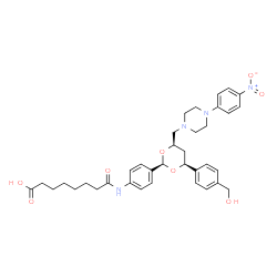 ChemSpider 2D Image | 8-({4-[(2R,4S,6R)-4-[4-(Hydroxymethyl)phenyl]-6-{[4-(4-nitrophenyl)-1-piperazinyl]methyl}-1,3-dioxan-2-yl]phenyl}amino)-8-oxooctanoic acid | C36H44N4O8