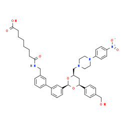 ChemSpider 2D Image | 8-[({3'-[(2R,4S,6R)-4-[4-(Hydroxymethyl)phenyl]-6-{[4-(4-nitrophenyl)-1-piperazinyl]methyl}-1,3-dioxan-2-yl]-3-biphenylyl}methyl)amino]-8-oxooctanoic acid | C43H50N4O8