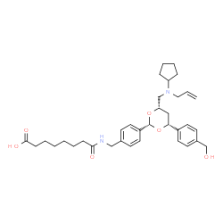 ChemSpider 2D Image | 8-[(4-{(2S,4S,6R)-4-{[Allyl(cyclopentyl)amino]methyl}-6-[4-(hydroxymethyl)phenyl]-1,3-dioxan-2-yl}benzyl)amino]-8-oxooctanoic acid | C35H48N2O6