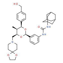 ChemSpider 2D Image | 1-Adamantan-1-yl-3-(3-{(2R,4R,5S,6S)-4-(1,4-dioxa-8-azaspiro[4.5]dec-8-ylmethyl)-6-[4-(hydroxymethyl)phenyl]-5-methyl-1,3-dioxan-2-yl}phenyl)urea | C37H49N3O6
