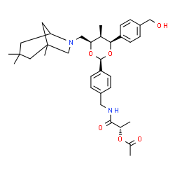 ChemSpider 2D Image | (2S)-1-[(4-{(2R,4S,5S,6R)-4-[4-(Hydroxymethyl)phenyl]-5-methyl-6-[(1,3,3-trimethyl-6-azabicyclo[3.2.1]oct-6-yl)methyl]-1,3-dioxan-2-yl}benzyl)amino]-1-oxo-2-propanyl acetate | C35H48N2O6