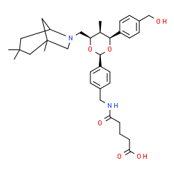 ChemSpider 2D Image | 5-[(4-{(2R,4S,5S,6R)-4-[4-(Hydroxymethyl)phenyl]-5-methyl-6-[(1,3,3-trimethyl-6-azabicyclo[3.2.1]oct-6-yl)methyl]-1,3-dioxan-2-yl}benzyl)amino]-5-oxopentanoic acid | C35H48N2O6