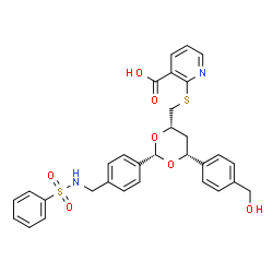 ChemSpider 2D Image | 2-({[(2S,4S,6R)-6-[4-(Hydroxymethyl)phenyl]-2-(4-{[(phenylsulfonyl)amino]methyl}phenyl)-1,3-dioxan-4-yl]methyl}sulfanyl)nicotinic acid | C31H30N2O7S2