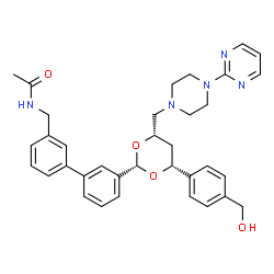 ChemSpider 2D Image | N-({3'-[(2S,4R,6S)-4-[4-(Hydroxymethyl)phenyl]-6-{[4-(2-pyrimidinyl)-1-piperazinyl]methyl}-1,3-dioxan-2-yl]-3-biphenylyl}methyl)acetamide | C35H39N5O4