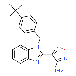 ChemSpider 2D Image | 4-{1-[4-(2-Methyl-2-propanyl)benzyl]-1H-benzimidazol-2-yl}-1,2,5-oxadiazol-3-amine | C20H21N5O