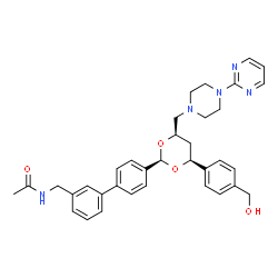 ChemSpider 2D Image | N-({4'-[(2R,4S,6R)-4-[4-(Hydroxymethyl)phenyl]-6-{[4-(2-pyrimidinyl)-1-piperazinyl]methyl}-1,3-dioxan-2-yl]-3-biphenylyl}methyl)acetamide | C35H39N5O4