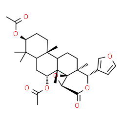 ChemSpider 2D Image | (3S,6R,6aS,6bR,7aS,10S,10aS,12bS)-10-(3-Furyl)-4,4,6a,10a,12b-pentamethyl-8-oxohexadecahydronaphtho[2,1-f]oxireno[d]isochromene-3,6-diyl diacetate | C30H40O8