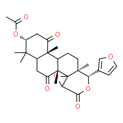ChemSpider 2D Image | (3R,6aR,10S,10aS,12bS)-10-(3-Furyl)-4,4,6a,10a,12b-pentamethyl-1,6,8-trioxohexadecahydronaphtho[2,1-f]oxireno[d]isochromen-3-yl acetate | C28H34O8