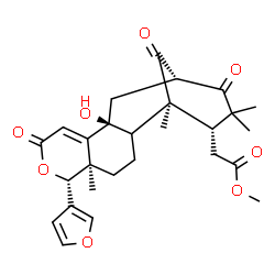ChemSpider 2D Image | Methyl [(1S,5R,6R,11S,13S,16S)-6-(3-furyl)-11-hydroxy-1,5,15,15-tetramethyl-8,14,17-trioxo-7-oxatetracyclo[11.3.1.0~2,11~.0~5,10~]heptadec-9-en-16-yl]acetate | C27H32O8