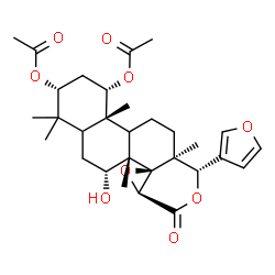 ChemSpider 2D Image | (1S,3R,6R,6aS,6bR,7aS,10S,10aS,12bS)-10-(3-Furyl)-6-hydroxy-4,4,6a,10a,12b-pentamethyl-8-oxohexadecahydronaphtho[2,1-f]oxireno[d]isochromene-1,3-diyl diacetate | C30H40O9