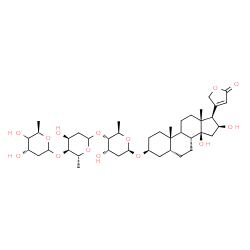 ChemSpider 2D Image | (3beta,5beta,9xi,16beta)-3-{[(4xi)-2,6-Dideoxy-D-erythro-hexopyranosyl-(1->4)-2,6-dideoxy-D-ribo-hexopyranosyl-(1->4)-2,6-dideoxy-beta-D-ribo-hexopyranosyl]oxy}-14,16-dihydroxycard-20(22)-enolide | C41H64O14