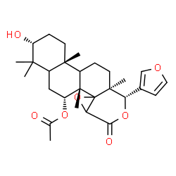 ChemSpider 2D Image | (3R,6R,6aS,10S,10aS,12bS)-10-(3-Furyl)-3-hydroxy-4,4,6a,10a,12b-pentamethyl-8-oxohexadecahydronaphtho[2,1-f]oxireno[d]isochromen-6-yl acetate | C28H38O7