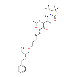 ChemSpider 2D Image | (2R,3R)-10-[(2R)-2-(Benzyloxy)-3-hydroxypropoxy]-1-[(4R)-4-isopropyl-5,5-dimethyl-2-oxo-1,3-oxazolidin-3-yl]-2-methyl-1,4,7-trioxo-5-decen-3-yl acetate | C31H43NO10