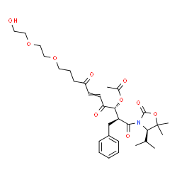 ChemSpider 2D Image | (2R,3R)-2-Benzyl-10-[2-(2-hydroxyethoxy)ethoxy]-1-[(4R)-4-isopropyl-5,5-dimethyl-2-oxo-1,3-oxazolidin-3-yl]-1,4,7-trioxo-5-decen-3-yl acetate | C31H43NO10