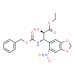 ChemSpider 2D Image | Ethyl (2R,3S)-3-{[(benzyloxy)carbonyl]amino}-2-hydroxy-3-(6-nitro-1,3-benzodioxol-5-yl)propanoate | C20H20N2O9