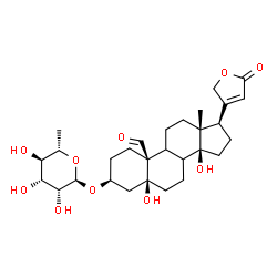 ChemSpider 2D Image | (3beta,5beta,8xi,9xi)-3-[(6-Deoxy-alpha-L-mannopyranosyl)oxy]-5,14-dihydroxy-19-oxocard-20(22)-enolide | C29H42O10
