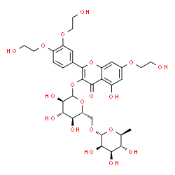 ChemSpider 2D Image | 2-[3,4-Bis(2-hydroxyethoxy)phenyl]-5-hydroxy-7-(2-hydroxyethoxy)-4-oxo-4H-chromen-3-yl 6-O-(6-deoxy-alpha-L-mannopyranosyl)-D-glucopyranoside | C33H42O19