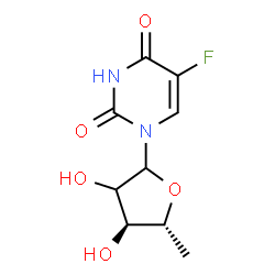 ChemSpider 2D Image | 1-[(4S,5R)-3,4-dihydroxy-5-methyl-2-oxolanyl]-5-fluoropyrimidine-2,4-dione | C9H11FN2O5