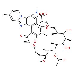 ChemSpider 2D Image | (7S,11S,12S,13S,14S,16R,17S,18S)-2,15,17,36-Tetrahydroxy-11-methoxy-3,7,12,14,16,18,22,30-octamethyl-6,23-dioxo-8,37-dioxa-24,27,33-triazahexacyclo[23.10.1.1~4,7~.0~5,35~.0~26,34~.0~27,32~]heptatriaco
nta-1(35),2,4,9,19,21,25(36),26(34),28,30,32-undecaen-13-yl acetate | C43H51N3O11