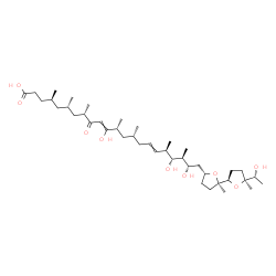 ChemSpider 2D Image | (4R,6S,8S,12R,14R,18R,19R,20S,21S)-11,19,21-Trihydroxy-22-{(2R,2'R,5R,5'S)-5'-[(1R)-1-hydroxyethyl]-2,5'-dimethyloctahydro-2,2'-bifuran-5-yl}-4,6,8,12,14,18,20-heptamethyl-9-oxo-10,16-docosadienoic ac
id | C41H72O9