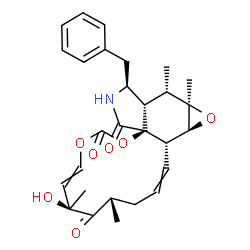ChemSpider 2D Image | (4S,6R,11aS,14S,14aS,15S,15aR,16aS,16bS)-14-Benzyl-6-hydroxy-4,6,15,15a-tetramethyl-3,13,14,14a,15,15a,16a,16b-octahydro[1,3]dioxacyclotridecino[4,5-d]oxireno[f]isoindole-5,10,12(4H,6H)-trione | C28H33NO7