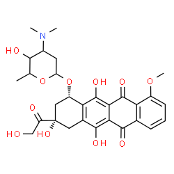 ChemSpider 2D Image | (1S,3S)-3-Glycoloyl-3,5,12-trihydroxy-10-methoxy-6,11-dioxo-1,2,3,4,6,11-hexahydro-1-tetracenyl 2,3,6-trideoxy-3-(dimethylamino)hexopyranoside | C29H33NO11