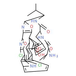 ChemSpider 2D Image | N-[3,35-Dichloro-18,21-dihydroxy-10-isopropyl-12-oxo-8,22,39-trioxa-4,11,34,38-tetraazanonacyclo[27.6.1.1~2,5~.1~6,9~.1~15,19~.0~7,20~.0~20,24~.0~23,28~.0~33,36~]nonatriaconta-1(35),2,4,6,9(38),15(37)
,16,18,23,25,27,29(36),30,32-tetradecaen-13-yl]valinamide | C40H36Cl2N6O7