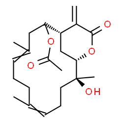 ChemSpider 2D Image | (1S,12S,13S)-12-Hydroxy-4,8,12-trimethyl-16-methylene-15-oxo-14-oxabicyclo[11.3.1]heptadeca-4,8-dien-2-yl acetate | C22H32O5