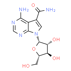 ChemSpider 2D Image | 4-Amino-7-(beta-L-arabinofuranosyl)-7H-pyrrolo[2,3-d]pyrimidine-5-carboxamide | C12H15N5O5