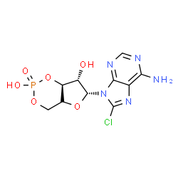 ChemSpider 2D Image | (6R,7S,7aS)-6-(6-Amino-8-chloro-9H-purin-9-yl)tetrahydro-4H-furo[3,2-d][1,3,2]dioxaphosphinine-2,7-diol 2-oxide | C10H11ClN5O6P