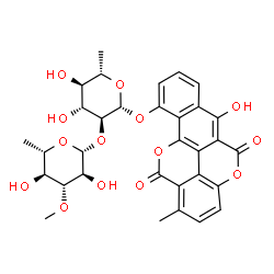 ChemSpider 2D Image | 6-Hydroxy-1-methyl-5,12-dioxo-5,12-dihydrobenzo[h]chromeno[5,4,3-cde]chromen-10-yl 6-deoxy-2-O-(6-deoxy-3-O-methyl-beta-L-glucopyranosyl)-beta-L-glucopyranoside | C32H32O14