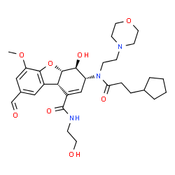 ChemSpider 2D Image | (3R,4S,4aS,9bS)-3-{(3-Cyclopentylpropanoyl)[2-(4-morpholinyl)ethyl]amino}-8-formyl-4-hydroxy-N-(2-hydroxyethyl)-6-methoxy-3,4,4a,9b-tetrahydrodibenzo[b,d]furan-1-carboxamide | C31H43N3O8