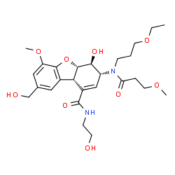 ChemSpider 2D Image | (3R,4S,4aS,9bS)-3-[(3-Ethoxypropyl)(3-methoxypropanoyl)amino]-4-hydroxy-N-(2-hydroxyethyl)-8-(hydroxymethyl)-6-methoxy-3,4,4a,9b-tetrahydrodibenzo[b,d]furan-1-carboxamide | C26H38N2O9