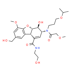 ChemSpider 2D Image | (3R,4S,4aS,9bS)-4-Hydroxy-N-(2-hydroxyethyl)-8-(hydroxymethyl)-3-[(3-isopropoxypropyl)(methoxyacetyl)amino]-6-methoxy-3,4,4a,9b-tetrahydrodibenzo[b,d]furan-1-carboxamide | C26H38N2O9