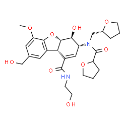 ChemSpider 2D Image | (3R,4S,4aS,9bS)-4-Hydroxy-N-(2-hydroxyethyl)-8-(hydroxymethyl)-6-methoxy-3-{(tetrahydro-2-furanylcarbonyl)[(2R)-tetrahydro-2-furanylmethyl]amino}-3,4,4a,9b-tetrahydrodibenzo[b,d]furan-1-carboxamide | C27H36N2O9