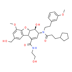 ChemSpider 2D Image | (3R,4S,4aS,9bS)-3-{(3-Cyclopentylpropanoyl)[2-(3-methoxyphenyl)ethyl]amino}-4-hydroxy-N-(2-hydroxyethyl)-8-(hydroxymethyl)-6-methoxy-3,4,4a,9b-tetrahydrodibenzo[b,d]furan-1-carboxamide | C34H44N2O8