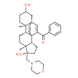 ChemSpider 2D Image | [(1R,2S,5S,6S,9R,10R,15R)-5,13-Dihydroxy-6,10-dimethyl-5-(4-morpholinylmethyl)pentacyclo[13.2.2.0~1,9~.0~2,6~.0~10,15~]nonadeca-16,18-dien-17-yl](phenyl)methanone | C33H43NO4