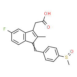 ChemSpider 2D Image | {5-Fluoro-2-methyl-1-[4-(methylsulfinyl)benzylidene]-1H-inden-3-yl}acetic acid | C20H17FO3S