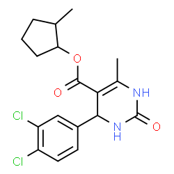 ChemSpider 2D Image | 2-Methylcyclopentyl 4-(3,4-dichlorophenyl)-6-methyl-2-oxo-1,2,3,4-tetrahydro-5-pyrimidinecarboxylate | C18H20Cl2N2O3