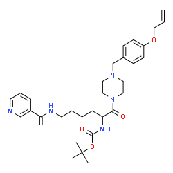 ChemSpider 2D Image | 2-Methyl-2-propanyl (1-{4-[4-(allyloxy)benzyl]-1-piperazinyl}-1-oxo-6-[(3-pyridinylcarbonyl)amino]-2-hexanyl)carbamate | C31H43N5O5