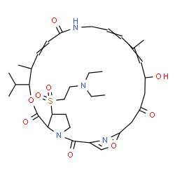 ChemSpider 2D Image | 6-{[2-(Diethylamino)ethyl]sulfonyl}-21-hydroxy-10-isopropyl-11,19-dimethyl-9,26-dioxa-3,15,28-triazatricyclo[23.2.1.0~3,7~]octacosa-1(27),12,17,19,25(28)-pentaene-2,8,14,23-tetrone | C34H50N4O9S
