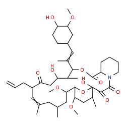 ChemSpider 2D Image | 17-Allyl-1,14-dihydroxy-12-[1-(4-hydroxy-3-methoxycyclohexyl)-1-propen-2-yl]-23,25-dimethoxy-13,19,21,27-tetramethyl-11,28-dioxa-4-azatricyclo[22.3.1.0~4,9~]octacos-18-ene-2,3,10,16-tetrone | C44H69NO12