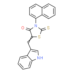 ChemSpider 2D Image | 5-(1H-Indol-3-ylmethylene)-3-(1-naphthyl)-2-thioxo-1,3-thiazolidin-4-one | C22H14N2OS2