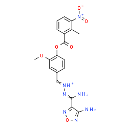 ChemSpider 2D Image | 2-[Amino(4-amino-1,2,5-oxadiazol-3-yl)methylene]-1-{3-methoxy-4-[(2-methyl-3-nitrobenzoyl)oxy]benzylidene}hydrazinium | C19H18N7O6