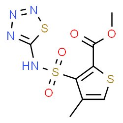 ChemSpider 2D Image | Methyl 4-methyl-3-(1,2,3,4-thiatriazol-5-ylsulfamoyl)-2-thiophenecarboxylate | C8H8N4O4S3