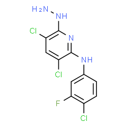 ChemSpider 2D Image | 3,5-Dichloro-N-(4-chloro-3-fluorophenyl)-6-hydrazino-2-pyridinamine | C11H8Cl3FN4