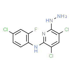 ChemSpider 2D Image | 3,5-Dichloro-N-(4-chloro-2-fluorophenyl)-6-hydrazino-2-pyridinamine | C11H8Cl3FN4