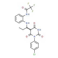ChemSpider 2D Image | N-[2-({1-[1-(4-Chlorophenyl)-2,4,6-trioxotetrahydro-5(2H)-pyrimidinylidene]propyl}amino)phenyl]-2,2,2-trifluoroacetamide | C21H16ClF3N4O4
