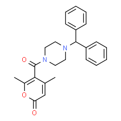 ChemSpider 2D Image | 5-(4-Benzhydryl-piperazine-1-carbonyl)-4,6-dimethyl-pyran-2-one | C25H26N2O3